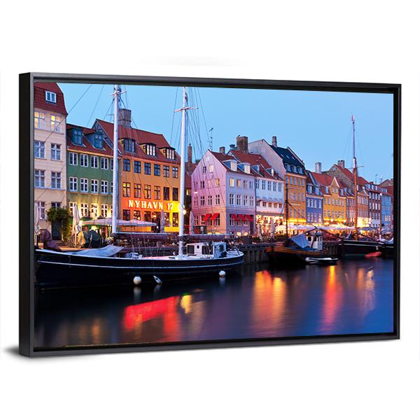 Panorama Of Historical Nyhavn In Copenhagen Canvas Wall Art-3 Horizontal-Gallery Wrap-25" x 16"-Tiaracle
