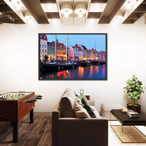 Panorama Of Historical Nyhavn In Copenhagen Canvas Wall Art-3 Horizontal-Gallery Wrap-25" x 16"-Tiaracle