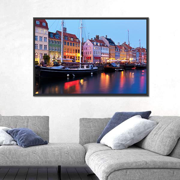 Panorama Of Historical Nyhavn In Copenhagen Canvas Wall Art-3 Horizontal-Gallery Wrap-25" x 16"-Tiaracle