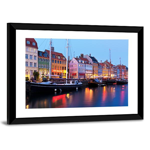 Panorama Of Historical Nyhavn In Copenhagen Canvas Wall Art-3 Horizontal-Gallery Wrap-25" x 16"-Tiaracle