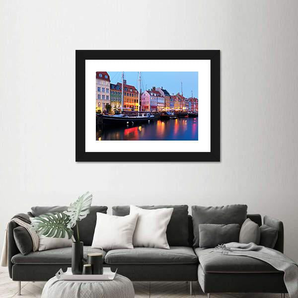 Panorama Of Historical Nyhavn In Copenhagen Canvas Wall Art-3 Horizontal-Gallery Wrap-25" x 16"-Tiaracle