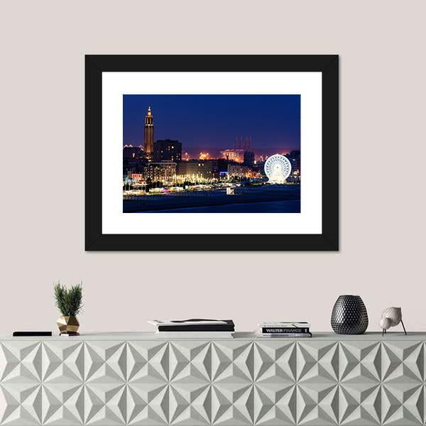 Panorama Of Le Havre At Night Canvas Wall Art-1 Piece-Framed Print-20" x 16"-Tiaracle