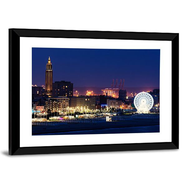 Panorama Of Le Havre At Night Canvas Wall Art-3 Horizontal-Gallery Wrap-25" x 16"-Tiaracle