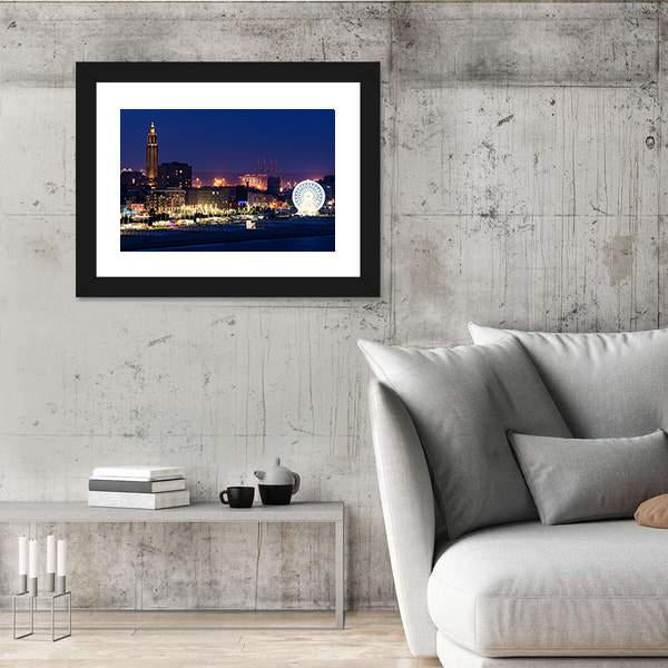 Panorama Of Le Havre At Night Canvas Wall Art-3 Horizontal-Gallery Wrap-25" x 16"-Tiaracle