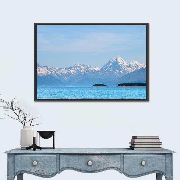 Panorama Of Mt Cook Beside The Lake Canvas Wall Art-1 Piece-Floating Frame-24" x 16"-Tiaracle