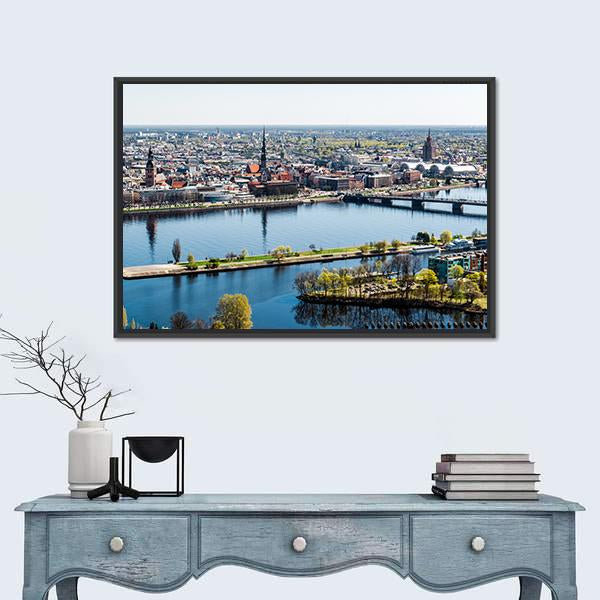 Panorama Of Riga City Latvia Canvas Wall Art-1 Piece-Floating Frame-24" x 16"-Tiaracle