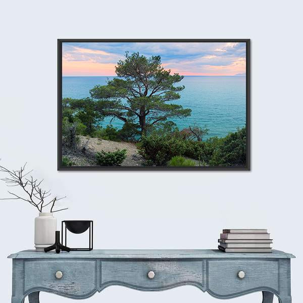 Panorama Of Sea Background In Crimea Russia Canvas Wall Art-1 Piece-Floating Frame-24" x 16"-Tiaracle