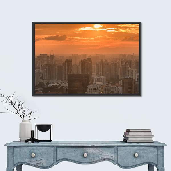 Panorama Of Singapore Skyline Downtown Canvas Wall Art-1 Piece-Floating Frame-24" x 16"-Tiaracle