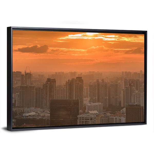 Panorama Of Singapore Skyline Downtown Canvas Wall Art-3 Horizontal-Gallery Wrap-25" x 16"-Tiaracle