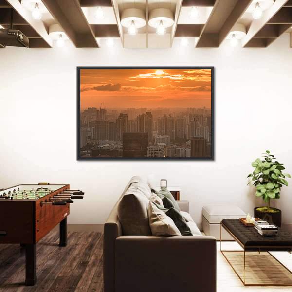 Panorama Of Singapore Skyline Downtown Canvas Wall Art-3 Horizontal-Gallery Wrap-25" x 16"-Tiaracle