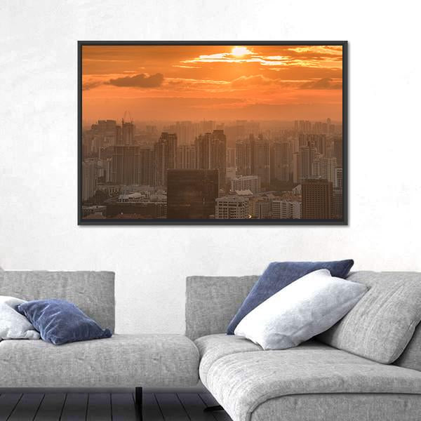 Panorama Of Singapore Skyline Downtown Canvas Wall Art-3 Horizontal-Gallery Wrap-25" x 16"-Tiaracle