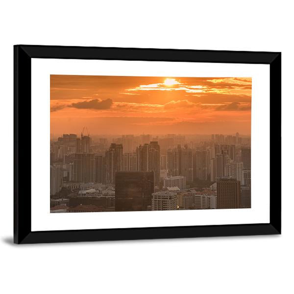 Panorama Of Singapore Skyline Downtown Canvas Wall Art-3 Horizontal-Gallery Wrap-25" x 16"-Tiaracle