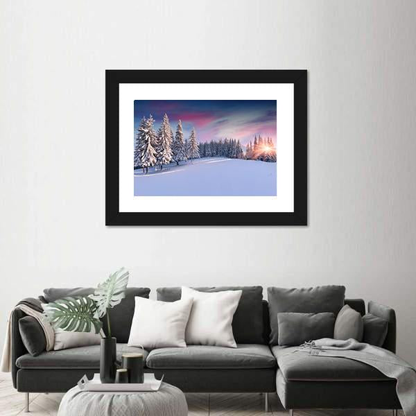 Panorama Of Winter Sunrise Canvas Wall Art-1 Piece-Framed Print-20" x 16"-Tiaracle