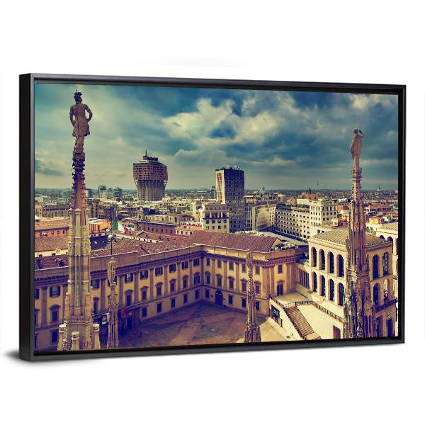 Panorama View Of Milan Canvas Wall Art-1 Piece-Floating Frame-24" x 16"-Tiaracle