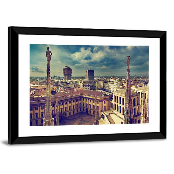 Panorama View Of Milan Canvas Wall Art-1 Piece-Framed Print-20" x 16"-Tiaracle
