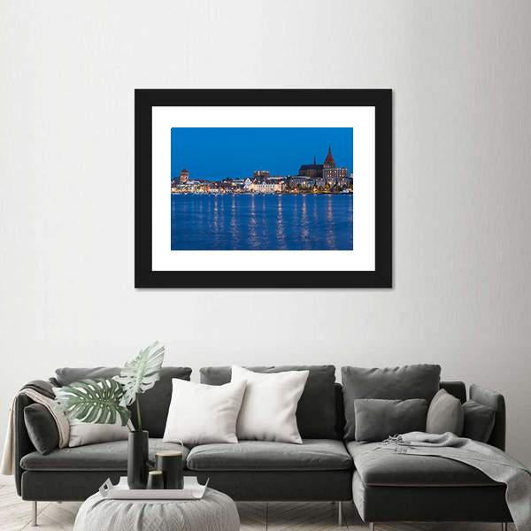 Panorama View To Germany River Warnow And City Port Canvas Wall Art-1 Piece-Framed Print-20" x 16"-Tiaracle