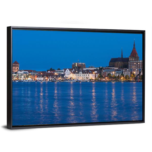 Panorama View To Germany River Warnow And City Port Canvas Wall Art-3 Horizontal-Gallery Wrap-25" x 16"-Tiaracle
