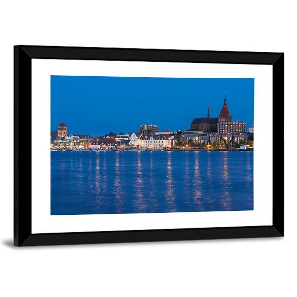Panorama View To Germany River Warnow And City Port Canvas Wall Art-3 Horizontal-Gallery Wrap-25" x 16"-Tiaracle