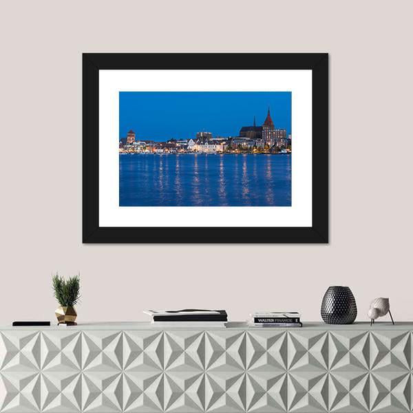Panorama View To Germany River Warnow And City Port Canvas Wall Art-3 Horizontal-Gallery Wrap-25" x 16"-Tiaracle