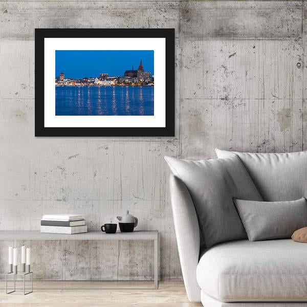 Panorama View To Germany River Warnow And City Port Canvas Wall Art-3 Horizontal-Gallery Wrap-25" x 16"-Tiaracle