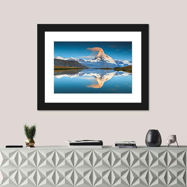 Panorama With Matterhorn And Alpine Lake Canvas Wall Art-1 Piece-Framed Print-20" x 16"-Tiaracle