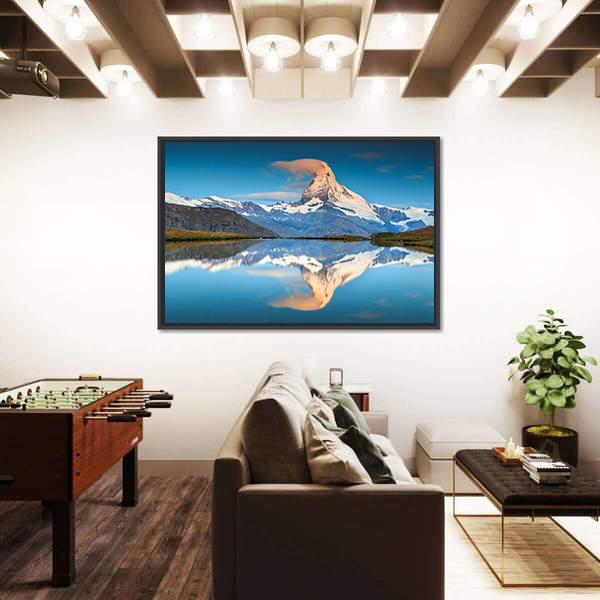 Panorama With Matterhorn And Alpine Lake Canvas Wall Art-3 Horizontal-Gallery Wrap-25" x 16"-Tiaracle