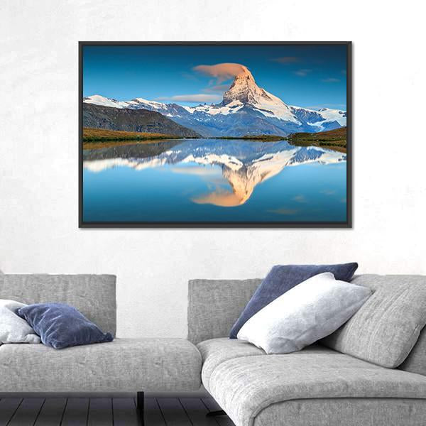 Panorama With Matterhorn And Alpine Lake Canvas Wall Art-3 Horizontal-Gallery Wrap-25" x 16"-Tiaracle