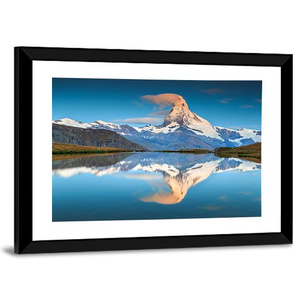 Panorama With Matterhorn And Alpine Lake Canvas Wall Art-3 Horizontal-Gallery Wrap-25" x 16"-Tiaracle