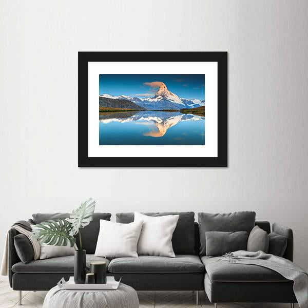 Panorama With Matterhorn And Alpine Lake Canvas Wall Art-3 Horizontal-Gallery Wrap-25" x 16"-Tiaracle