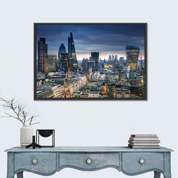 Panoramic View City Of London Canvas Wall Art-1 Piece-Floating Frame-24" x 16"-Tiaracle