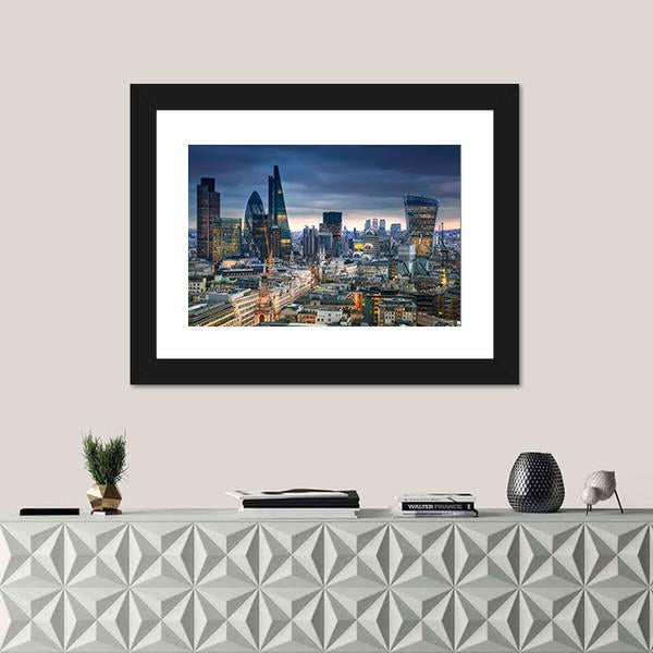 Panoramic View City Of London Canvas Wall Art-1 Piece-Framed Print-20" x 16"-Tiaracle