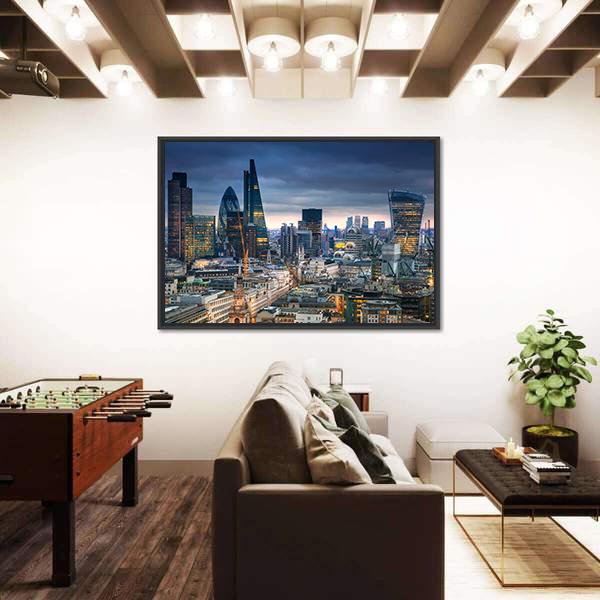 Panoramic View City Of London Canvas Wall Art-3 Horizontal-Gallery Wrap-25" x 16"-Tiaracle