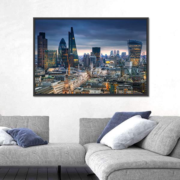 Panoramic View City Of London Canvas Wall Art-3 Horizontal-Gallery Wrap-25" x 16"-Tiaracle