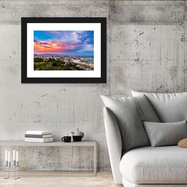 Panoramic View Of Barcelona And Port In Spain Canvas Wall Art-3 Horizontal-Gallery Wrap-25" x 16"-Tiaracle