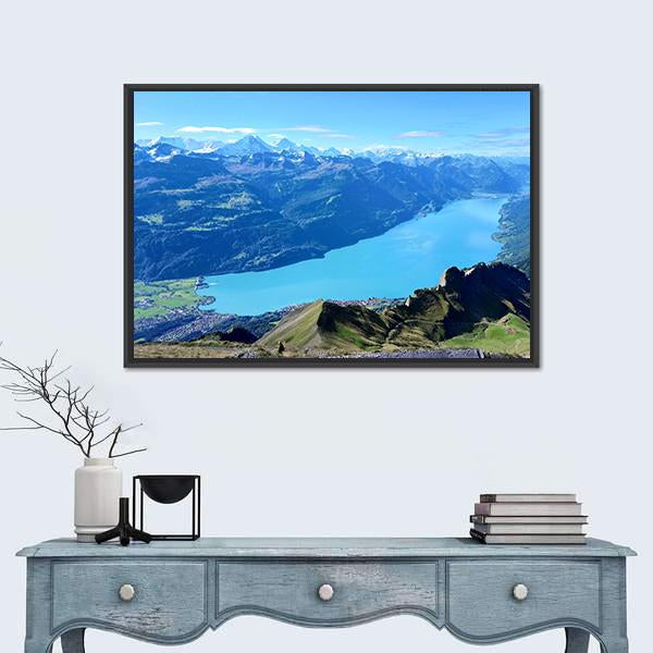 Panoramic View Of Brienz And Mountain Range Canvas Wall Art-1 Piece-Floating Frame-24" x 16"-Tiaracle