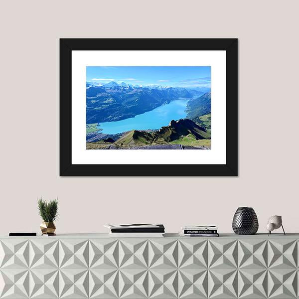 Panoramic View Of Brienz And Mountain Range Canvas Wall Art-1 Piece-Framed Print-20" x 16"-Tiaracle