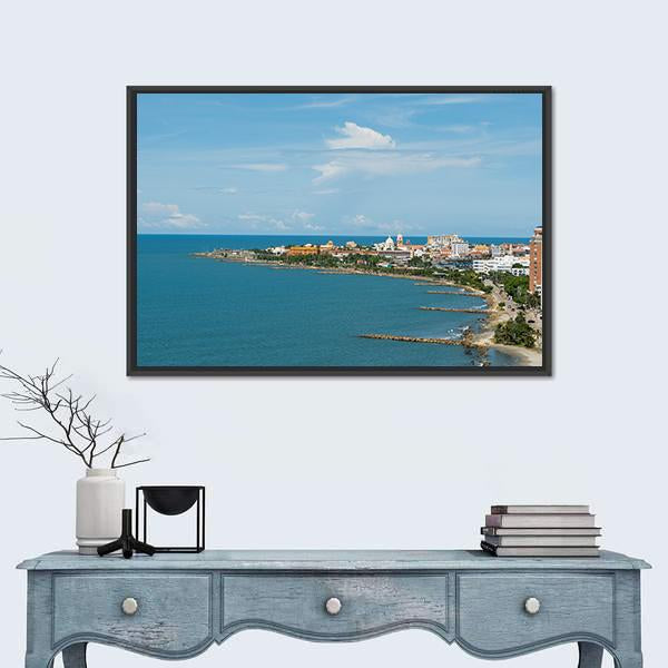 Panoramic View Of Cartagena Colombia Canvas Wall Art-1 Piece-Floating Frame-24" x 16"-Tiaracle