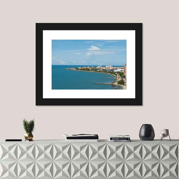 Panoramic View Of Cartagena Colombia Canvas Wall Art-1 Piece-Framed Print-20" x 16"-Tiaracle