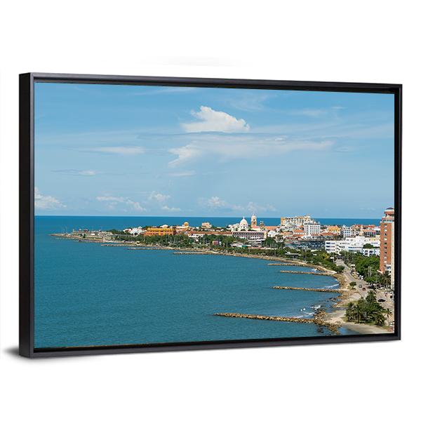 Panoramic View Of Cartagena Colombia Canvas Wall Art-3 Horizontal-Gallery Wrap-25" x 16"-Tiaracle