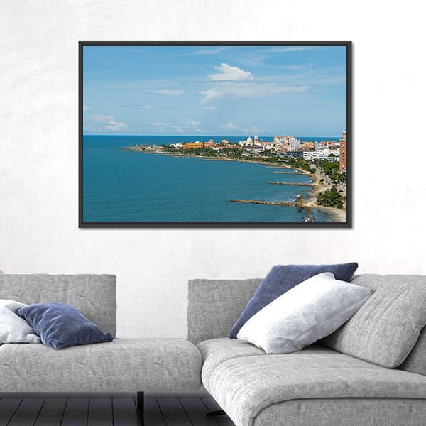 Panoramic View Of Cartagena Colombia Canvas Wall Art-3 Horizontal-Gallery Wrap-25" x 16"-Tiaracle