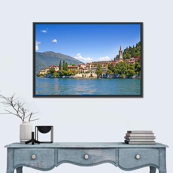 Panoramic View Of Cernobbio Town Como lake Italy Canvas Wall Art-1 Piece-Floating Frame-24" x 16"-Tiaracle