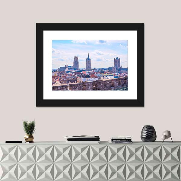 Panoramic View Of Ghent Belgium Canvas Wall Art-1 Piece-Framed Print-20" x 16"-Tiaracle