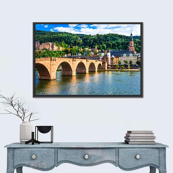 Panoramic View Of Heidelberg Town Canvas Wall Art-1 Piece-Floating Frame-24" x 16"-Tiaracle