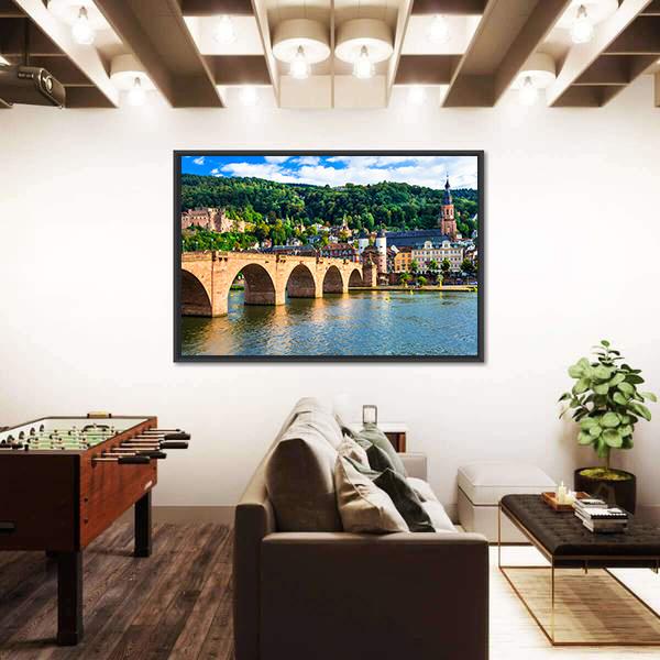 Panoramic View Of Heidelberg Town Canvas Wall Art-3 Horizontal-Gallery Wrap-25" x 16"-Tiaracle