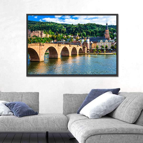 Panoramic View Of Heidelberg Town Canvas Wall Art-3 Horizontal-Gallery Wrap-25" x 16"-Tiaracle
