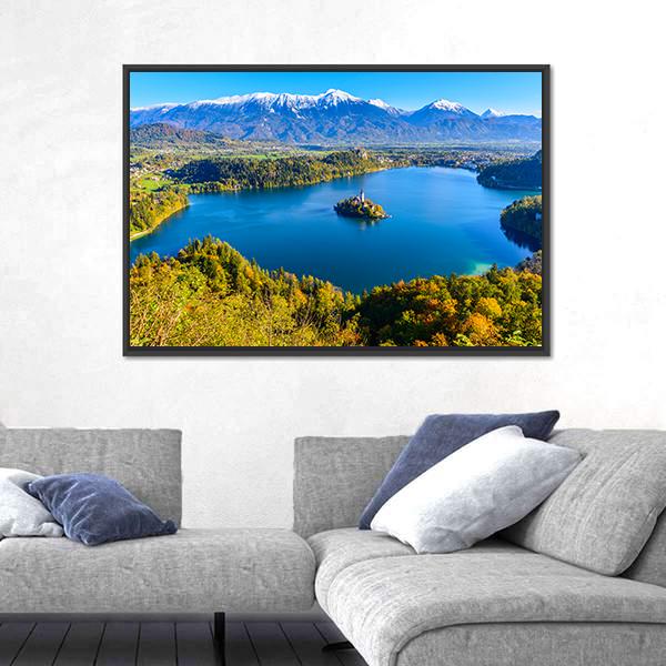 Panoramic View Of Lake Bled In Slovenia Canvas Wall Art-5 Horizontal-Gallery Wrap-22" x 12"-Tiaracle