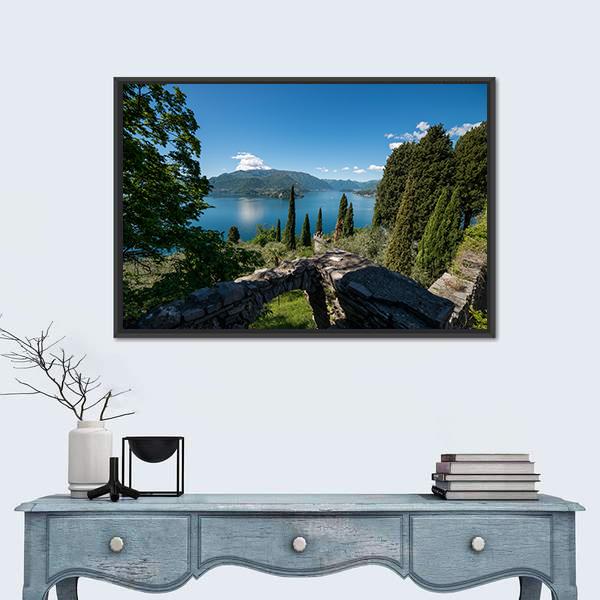 Panoramic View Of Lake Como Canvas Wall Art-1 Piece-Floating Frame-24" x 16"-Tiaracle
