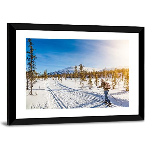 Panoramic View Of Male Person Cross Country Skiing Canvas Wall Art-5 Horizontal-Gallery Wrap-22" x 12"-Tiaracle