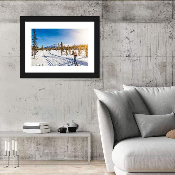 Panoramic View Of Male Person Cross Country Skiing Canvas Wall Art-5 Horizontal-Gallery Wrap-22" x 12"-Tiaracle