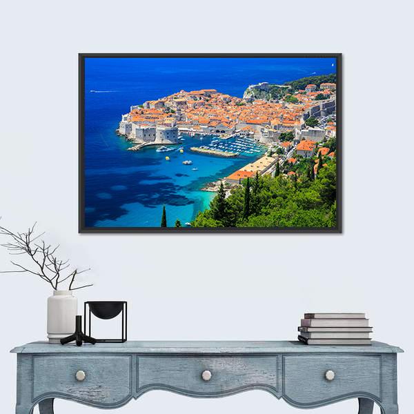 Panoramic View Of Old Town Dubrovnik Canvas Wall Art-1 Piece-Floating Frame-24" x 16"-Tiaracle